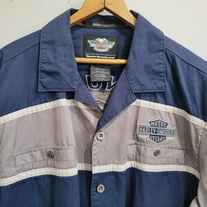 Harley-Davidson Men’s Garage Shop Button Shirt XL Blue Gray Short Sleeve